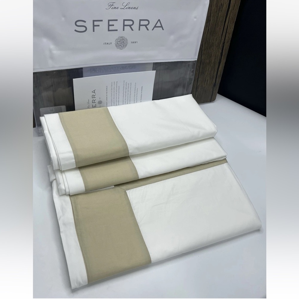 SFERRA Casida Full/Queen Flat Sheet Long Staple Cotton 96x114” White/Oat